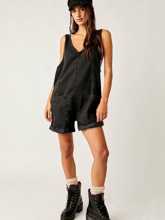Free People Pants - NWT Free People High Roller Shortall in True North Black